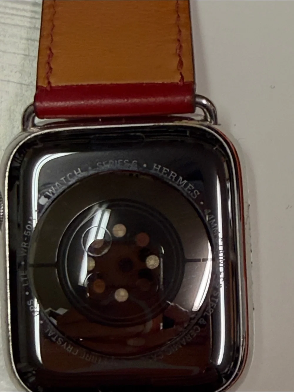 Hermes Paris Red Leather & Orange Silicone Smartwatch Band Set firm price